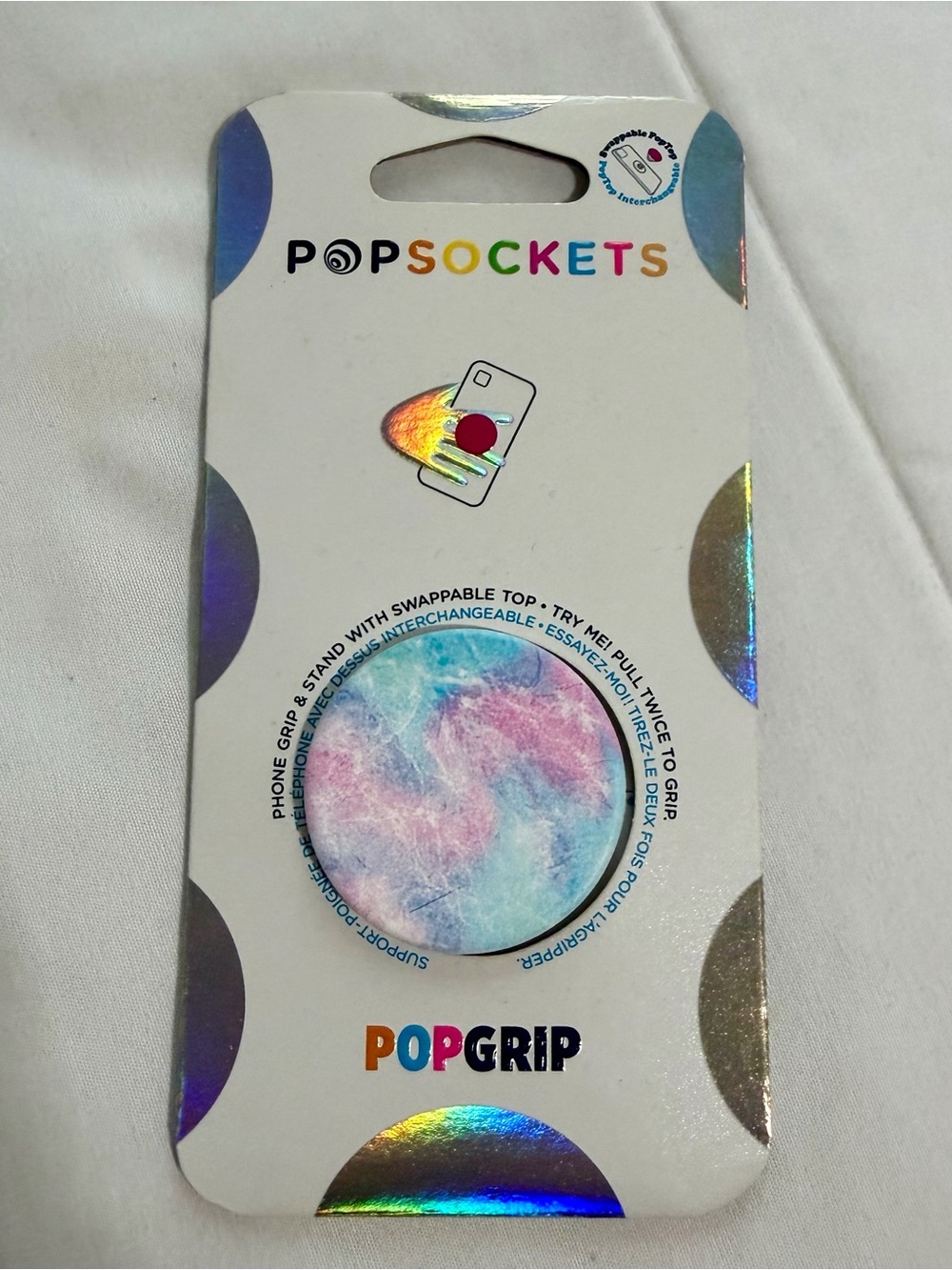 PopSocket PopGrip Swappable Phone Grip - Pastel Blue & Pink Tie-Dye